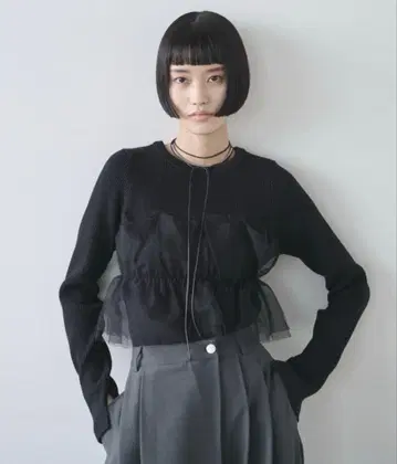 AIC. 튤 콤비 리브 상의