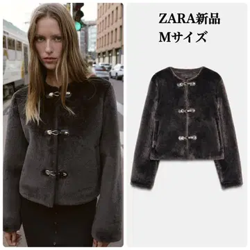 ZARA 토글 버튼 인조 모피 자켓 M 사이즈 택 포함 새상품 브라운