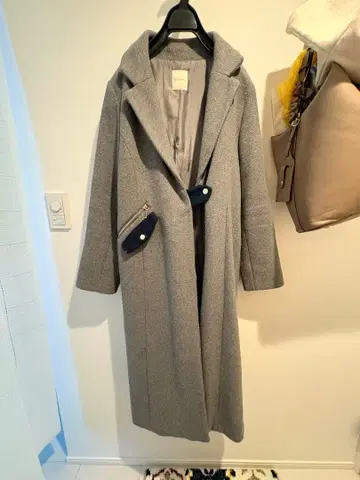 REDYAZEL 그레이 롱 코트 울 혼방 소재