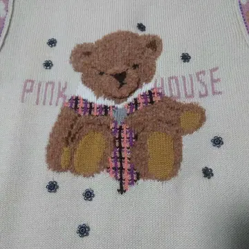 PINK HOUSE 핑크하우스 곰 자수 베스트 핑크