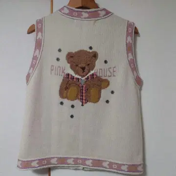 PINK HOUSE 핑크하우스 곰 자수 베스트 핑크