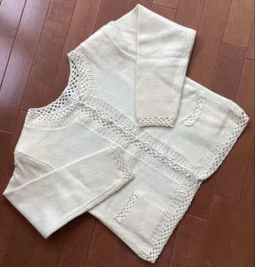 아이보리 레이스 펄 장식 긴팔 가디건