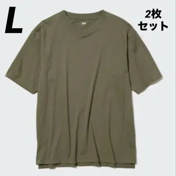 L [유니클로] 릴랙스핏 V넥 반팔 티셔츠 올리브 x 2장 세트