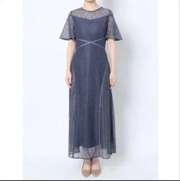 러그나무 문 네이비 레이스 맥시 드레스 플레어 슬리브