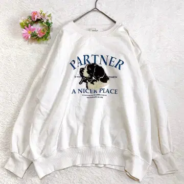 속기모 [멀로] 트레이닝복 맨투맨 강아지 자수 베이지 크루넥