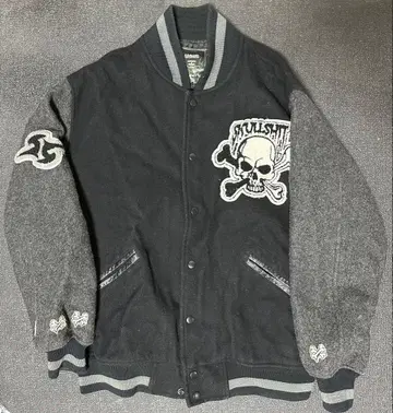 스컬 자수 바시티 자켓 블랙/그레이