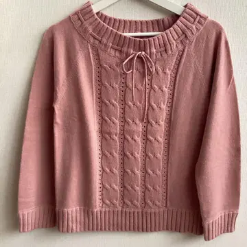 핑크 케이블 니트 스웨터 긴팔