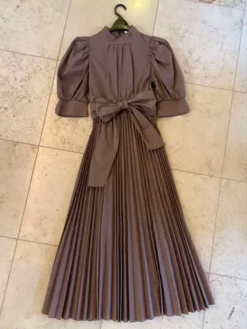 SNIDEL 원피스 브라운 리본 플리츠 스커트 롱 기장