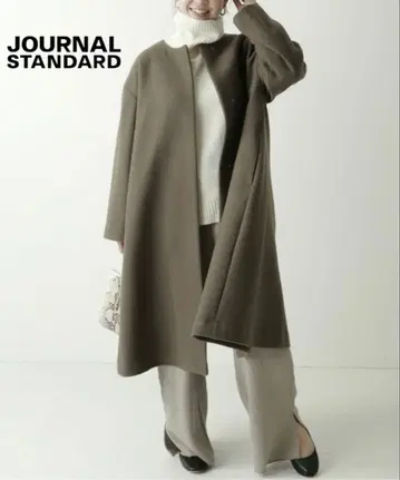 저널 스탠다드 노카라 멜톤 플레어 코트