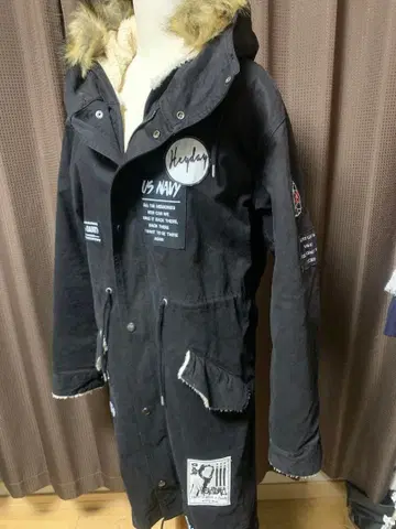 US NAVY 후드 부착 모즈 코트 블랙 46 사이즈