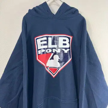 ELB PONY 후드 부착 로고 후드티 네이비