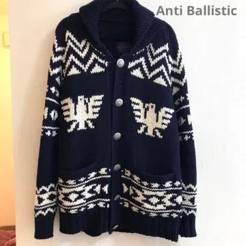 Anti Ballistic 네이비 에스닉 패턴 니트 가디건