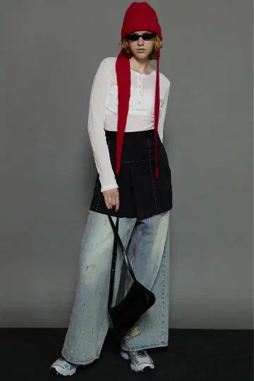 maison special 로우웨스트 스티치 미니 스커트