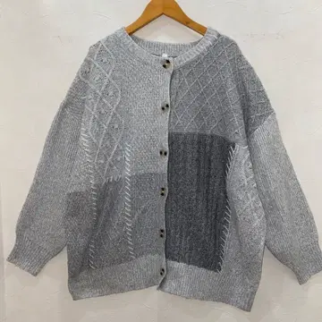 루필리안 니트 패치워크 오버 사이즈 크루 가디건 긴팔 새상품