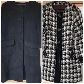 노카라 코트 2종 세트 M 울 캐시미어 혼방 하운드투스 패턴
