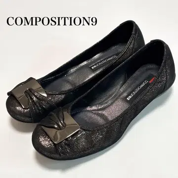 새상품급 컴포지션 9 25cm 펌프스 플랫슈즈 플레이트 리본 블랙