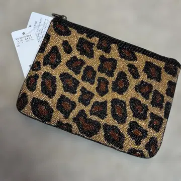 로즈버드 레오파드 무늬 비즈 파우치