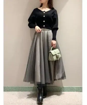 SNIDEL 튤 콤비 크롭 니트 원피스