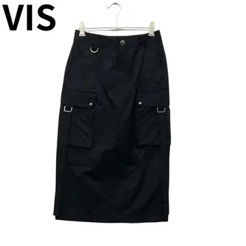 비스 블랙 타이트 스커트 사이드 포켓 프론트 포켓 백 슬릿