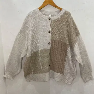 루필리안 니트 패치워크 오버 사이즈 크루 가디건 긴팔 새상품