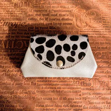 구시구시 손바느질*달마시안 패턴 송치와 실버 아코디언 지갑*천연 가죽