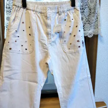 드럭 스토어즈 자수 디자인 캐주얼 팬츠 F 사이즈 베이지