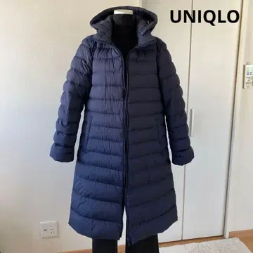 UNIQLO 네이비 후드 부착 롱 다운 자켓