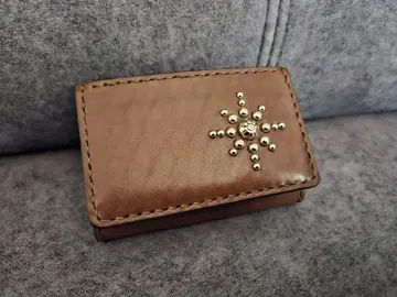 천연 가죽 키케이스 브라운 스터드 카드 홀더 포함