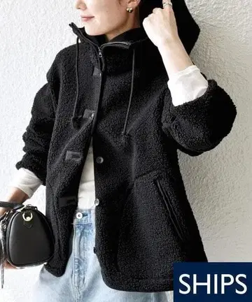 택 포함 새상품 SHIPS any 보아 플리스 2WAY 후디 블루종 블랙