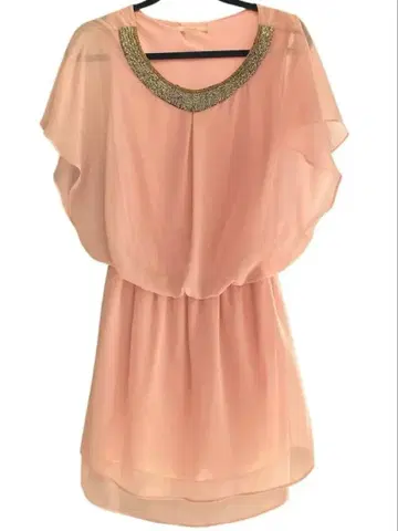 GRAY MAGIC 원피스 반팔 비쥬 쉬폰 핑크