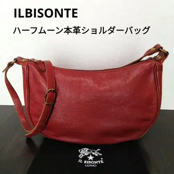 [ 새상품급 ] ILBISONTE 하프문 천연 가죽 숄더백 로고 엠보