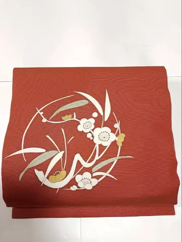 나고야 오비 빨간색 꽃무늬 자수