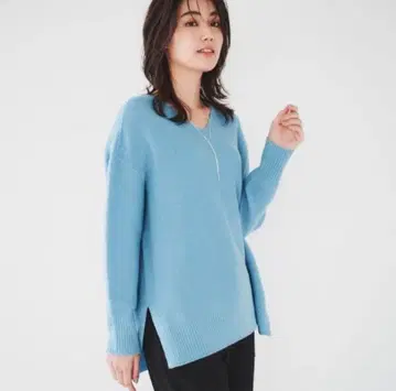체형 커버 일본제 워셔블 울 실크 캐시미어 V넥 풀오버 니트