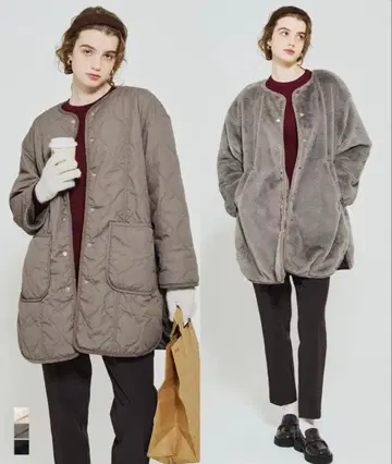 워셔블 리버서블 퍼 퀼팅 미들 코트 그레이지