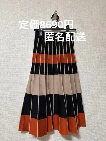 DouDou 블록 체크 니트 스커트