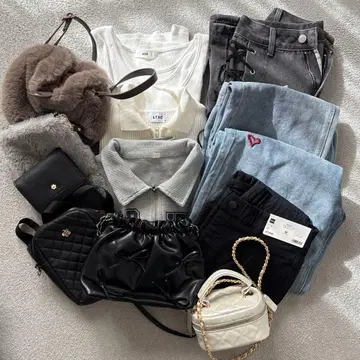 여성용 중학생 데님 상의 가방 묶음 판매 13점