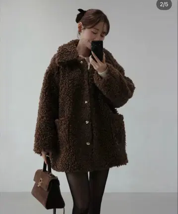 meiru 푸들 퍼 스탠 칼라 브라운 자켓