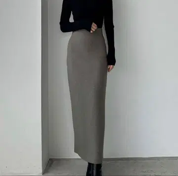 Louere 타이트 니트 펜슬 스커트 롱 하이웨스트 슬릿 S