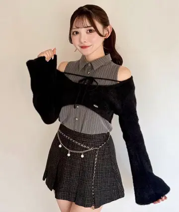 nomae 셔츠 레이어드 샤기 니트