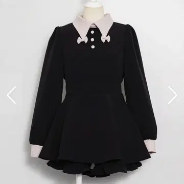 pium 리본 칼라 긴팔 셋업 블랙