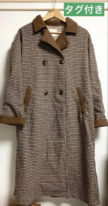 에카 소포 체크 더블 브레스트 코트