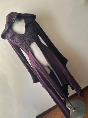 OZZ ONESTE 오즈 오네스트 후드 부착 보라색 롱 가디건