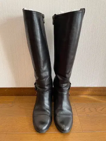 블랙 가죽 롱 부츠 백 지퍼 포함