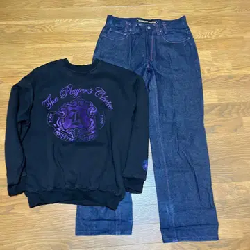 크라임 데님 맨투맨과 데님 팬츠 세트