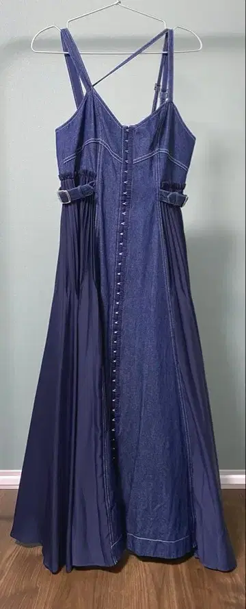 마이 스트라다 Mystrada 사이드 플리츠 데님 코르셋 원피스 38