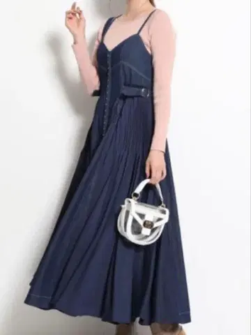 마이 스트라다 Mystrada 사이드 플리츠 데님 코르셋 원피스 38