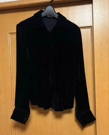 PARIS [ Louis Feraud ] 아코디언 가공 벨벳 블라우스