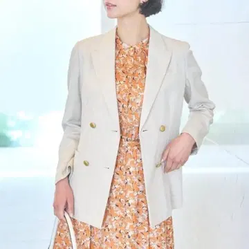 22SS ANAYI 린넨 브라이트 크로스 더블 자켓 베이지 사이즈 38