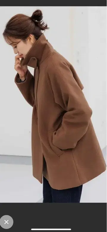 울 혼방 노카라 브라운 피 코트