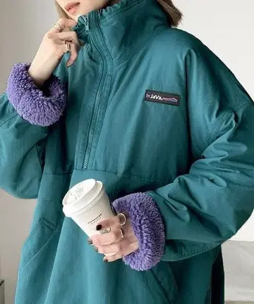 Java 플리스 카라 부착 자켓 M 터콰이즈